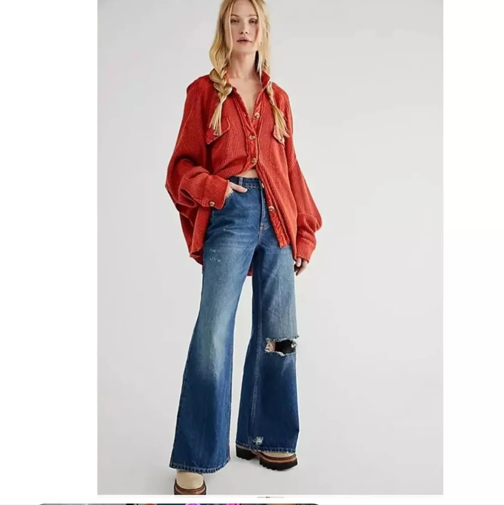 Free People Curvy Misfit Distressed Flare Jean